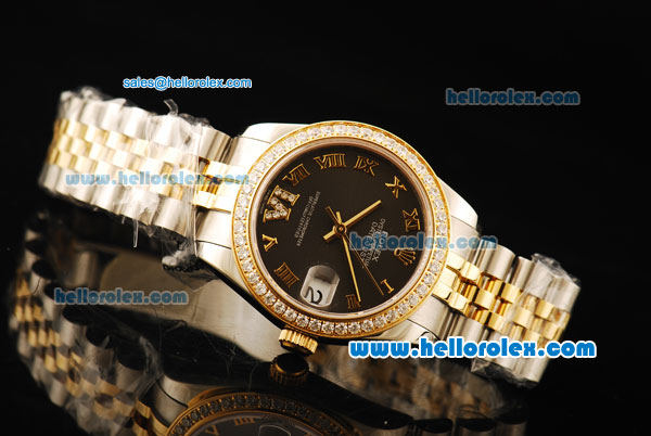 Rolex Datejust Automatic Movement ETA Coating Case with Diamond Bezel and Roman Numerals-Two Tone Strap - Click Image to Close